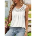 thumbnail image 3 of Summer Tank Tops for Women Loose Fit Pleated Tunics Scoop Neck Sleeveless Lace Tops Curved Hem Flowy White L, 3 of 4