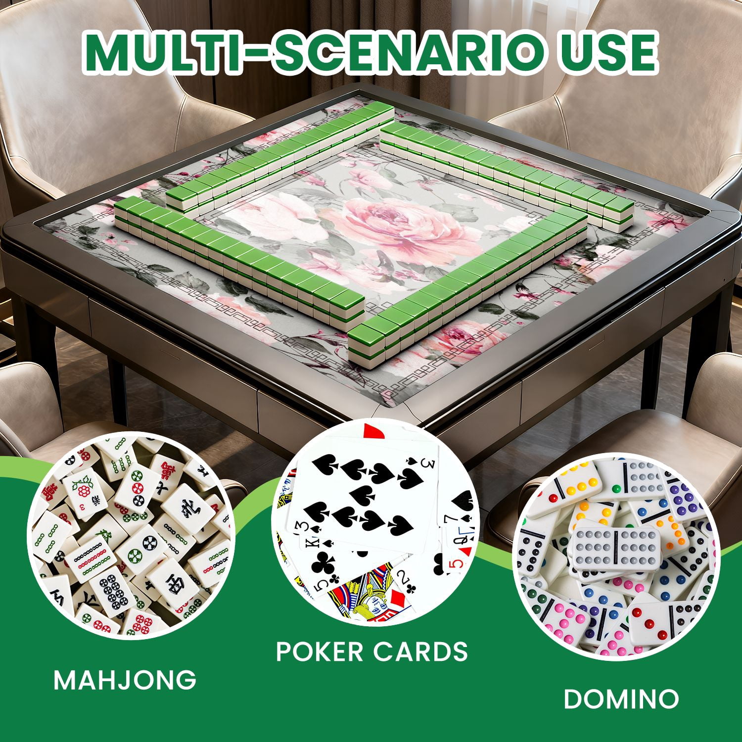 Mahjong Mat 31.5" x 31.5" Seamless spring flowers leaves Hand drawn floral for Non-Slip Noise Reduction American Mahjong Tiles Table Cover for Dominoes Poker Card Board Games Gift