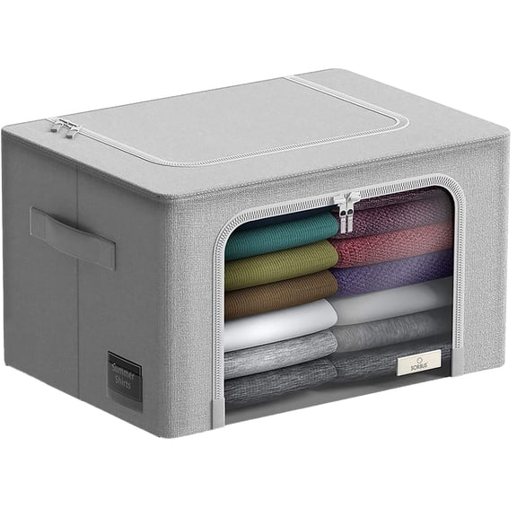 Sorbus Medium Foldable Storage Bin with Metal Frame – Stackable Organizer with Handles, Gray