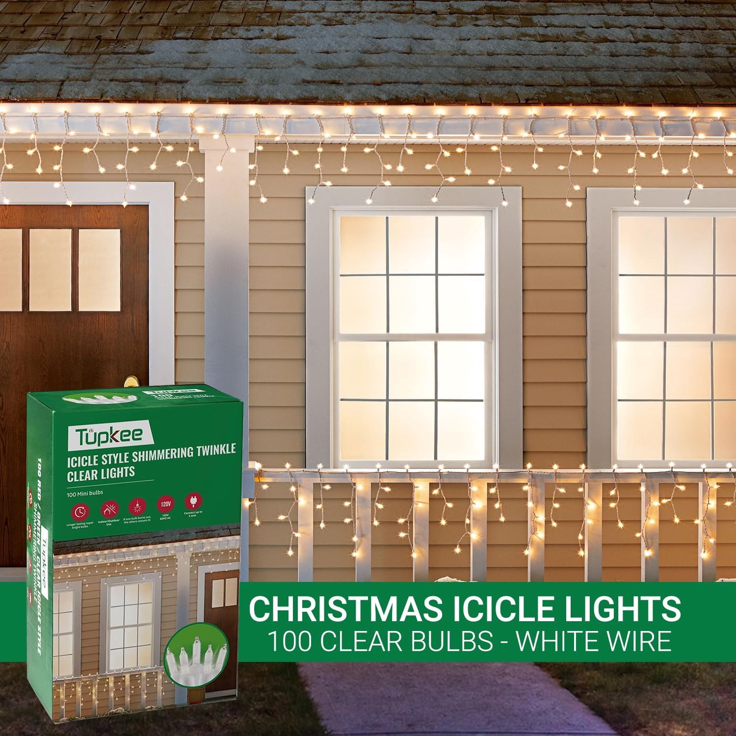 Tupkee Christmas Twinkle Icicle Lights - 12 of 100 Bulbs Twinkle - 5.5 Feet Light String - 100 LED Warm-White Bulbs - Indoor Outdoor - Random Shimmering Twinkling Sparkling Christmas Icicle Lights