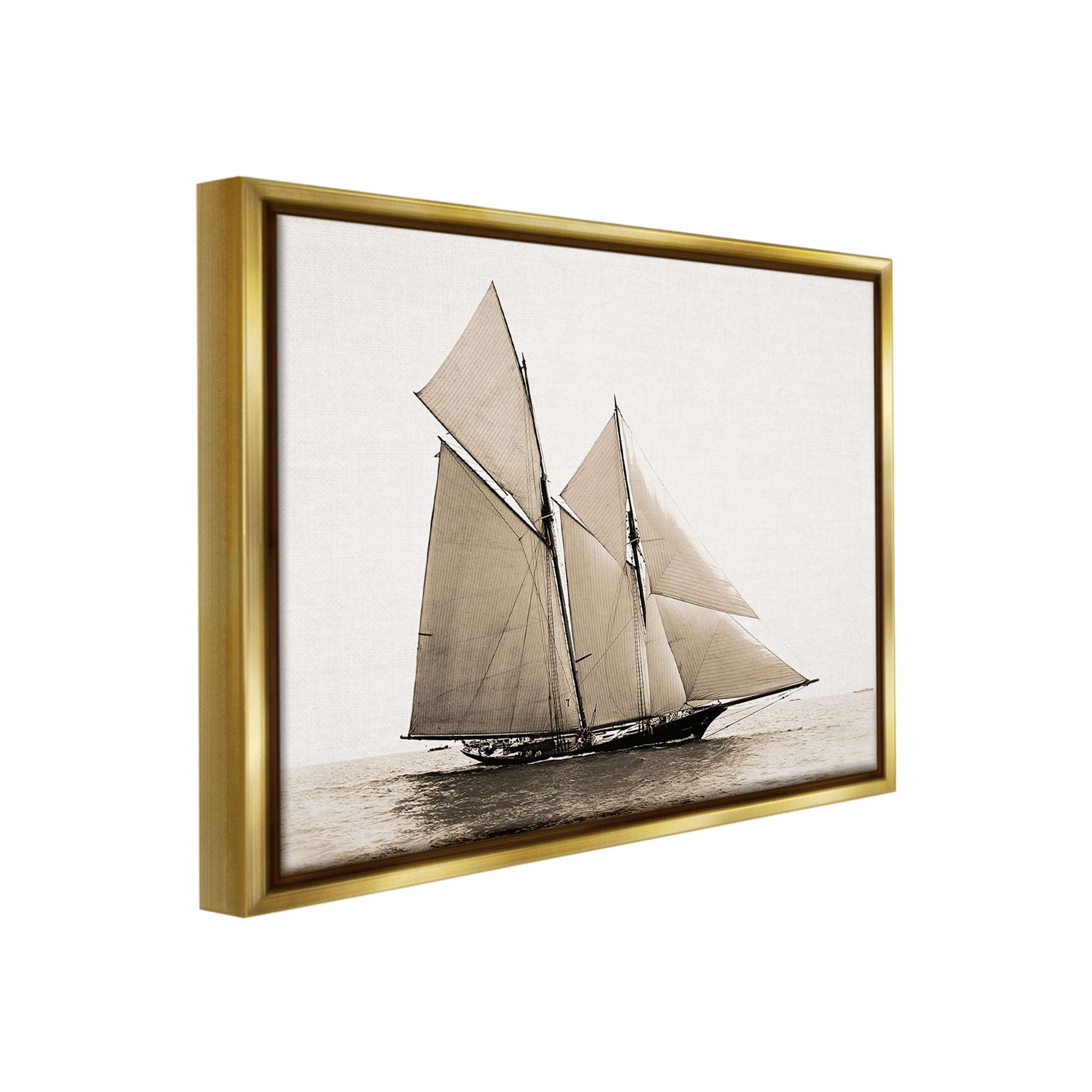 Stupell Industries Vintage Maritime Ship Transportation Photography Gold Floater Framed Canvas Art Print Wall Art, 31 x 25