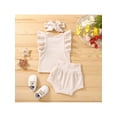 thumbnail image 3 of Qiylii 3PCS Baby Girl Ruffle Knitted Ribbed Outfits Set Newborn Baby Sleeveless Tops Short Pants with Headband,0-24M, 3 of 9