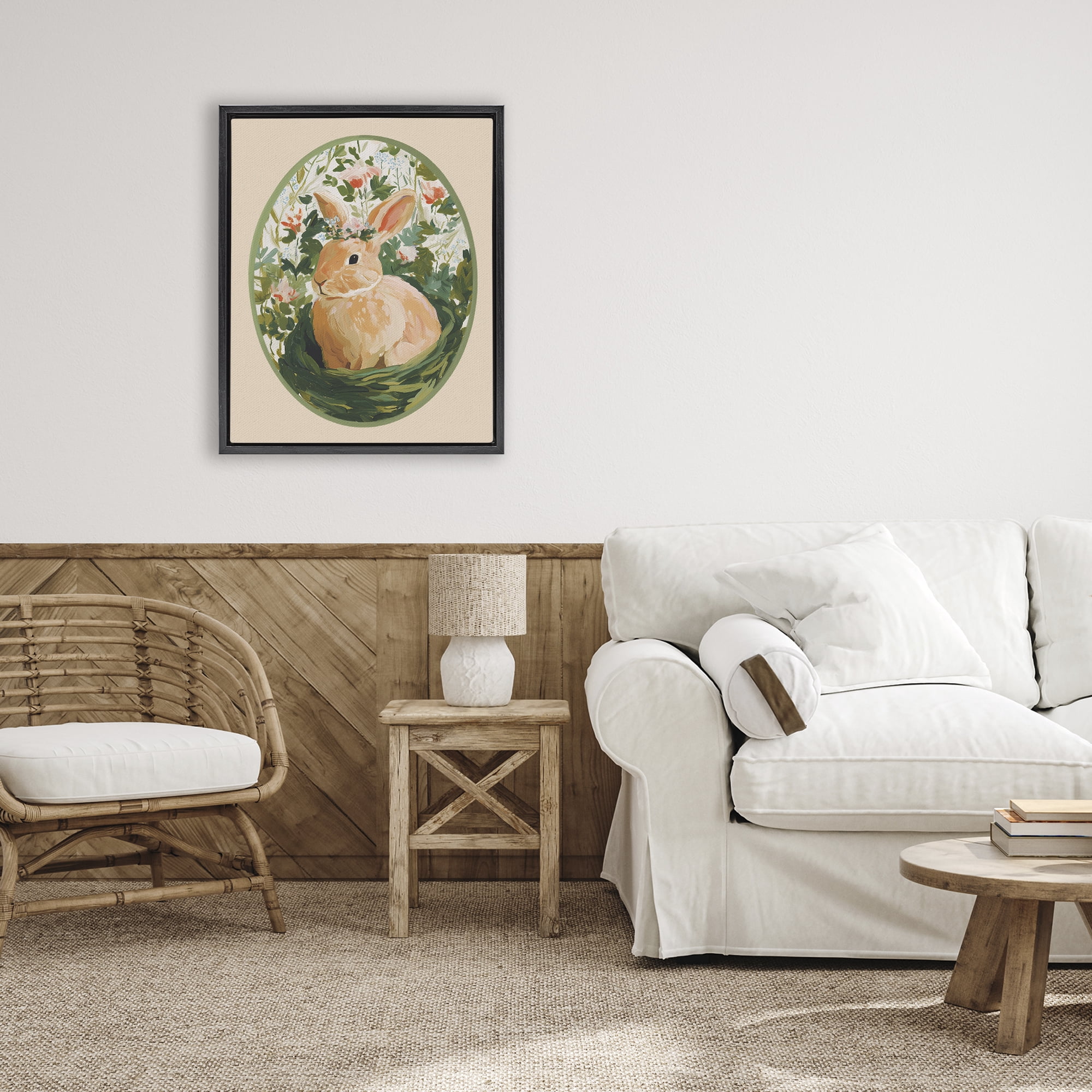 Stupell Industries Bloom Nest Bunny Black Framed Floater Canvas Wall Art, design by Yen