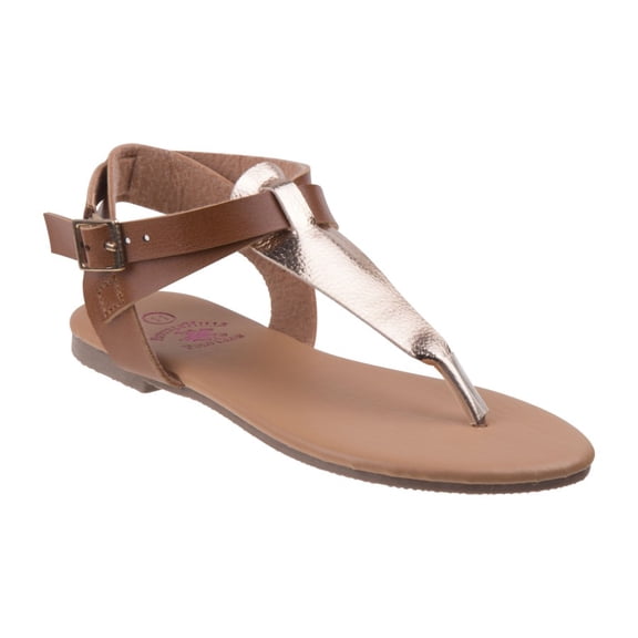 Beverly Hills Polo Club Girls Thong Sandals, Tan, 11