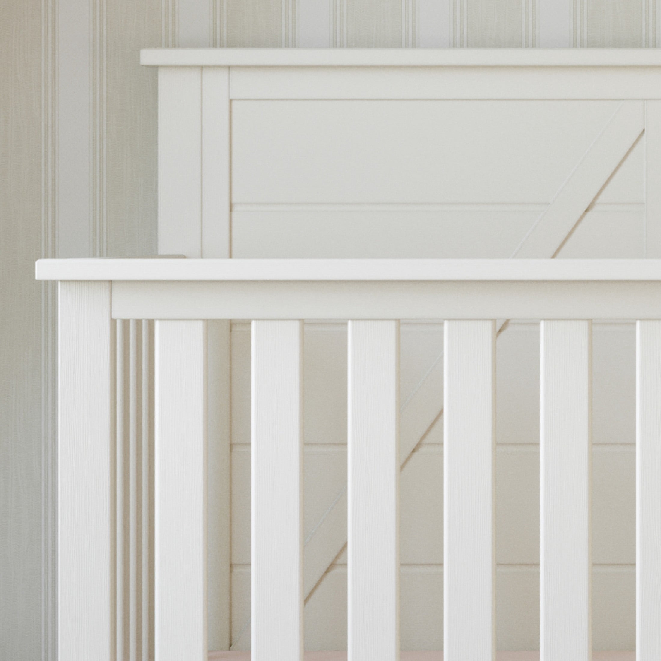 Child Craft Woodland 4-in-1 Convertible Crib, Shiplap Panel Design, 3 Mattress Heights, Brushed Cotton