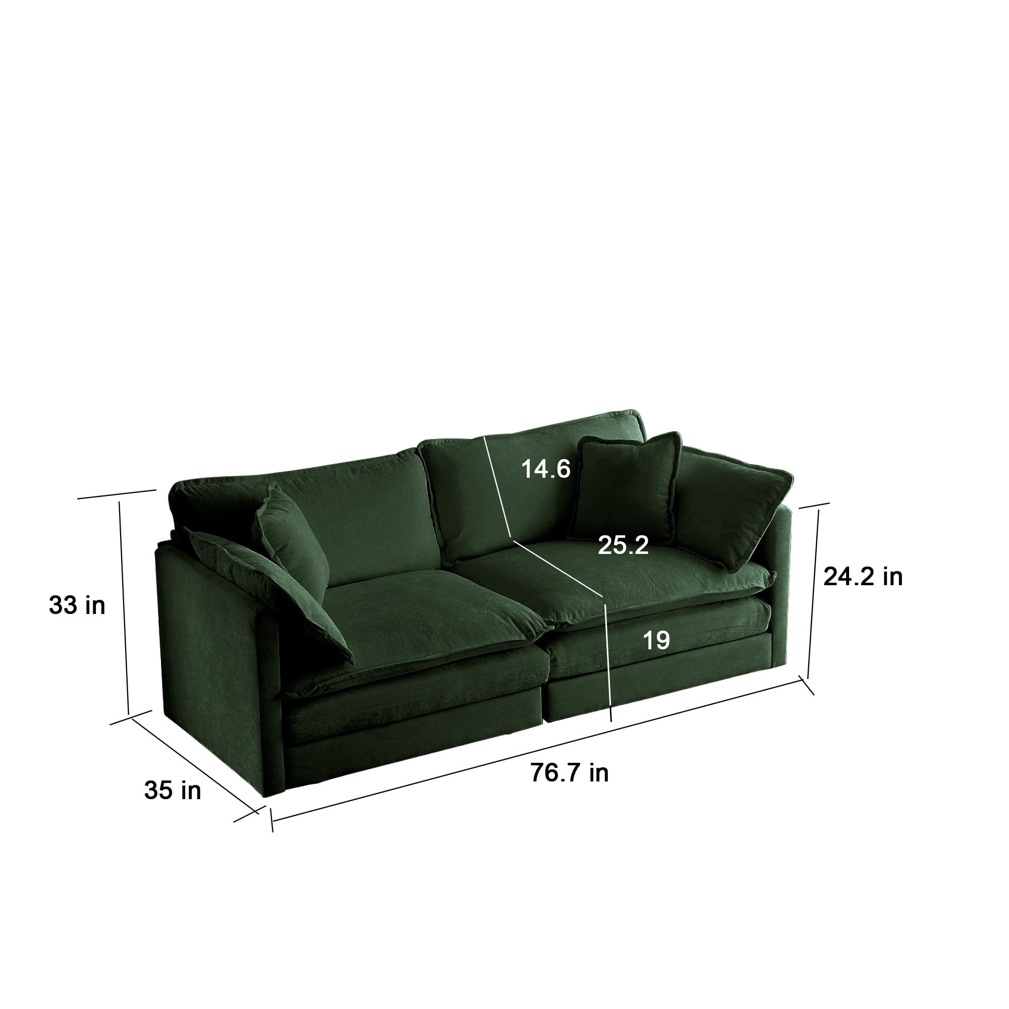 2 - Piece Living Room Set, 2 Pieces Upholstered Loveseat and Couch for Home Office Lounge, Sofa Set of 2, 2-Piece (2+2 Seat) Couch Set for Living Room (Green)