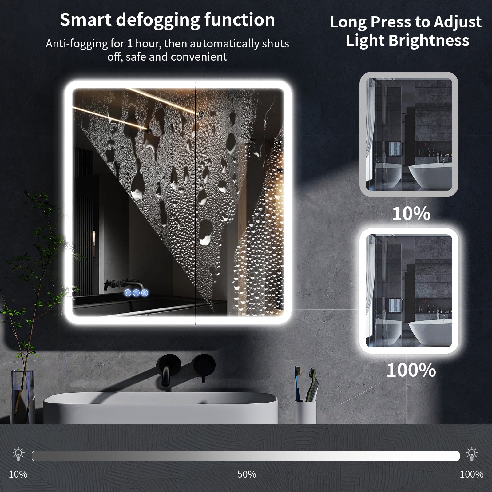 BEAUTYPEAK 30" x 32" Bathroom LED Mirror Medicine Cabinet with Storage Adjustable 3 Color Temperature