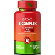 ORZAX Vitamin B Complex, Vegan, B Vitamins with Choline & Inositol - 120 Vegetable Capsules