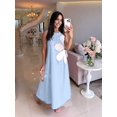 thumbnail image 5 of Women Casual Sleeveless Dresses Crewneck Patchwork Floral Midi Dress Light Blue S, 5 of 8