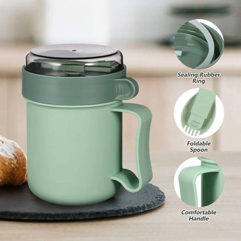 CLM Cereal On the Go Cups - Portable Breakfast Drink Cups with Lid &  Foldable Spoon - Breakfast