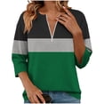 thumbnail image 2 of Inverlee Women's Color Block 3/4 Sleeve Tops Half Zip Casual Trendy V Neck Tees Daily Loose Fit Summer Blouses Army Green S, 2 of 5