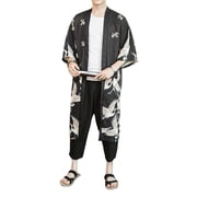 YM YOUMU Men Japanese Loose Long Kimono Yukata Outwear Bathrobe Cardigan Tops