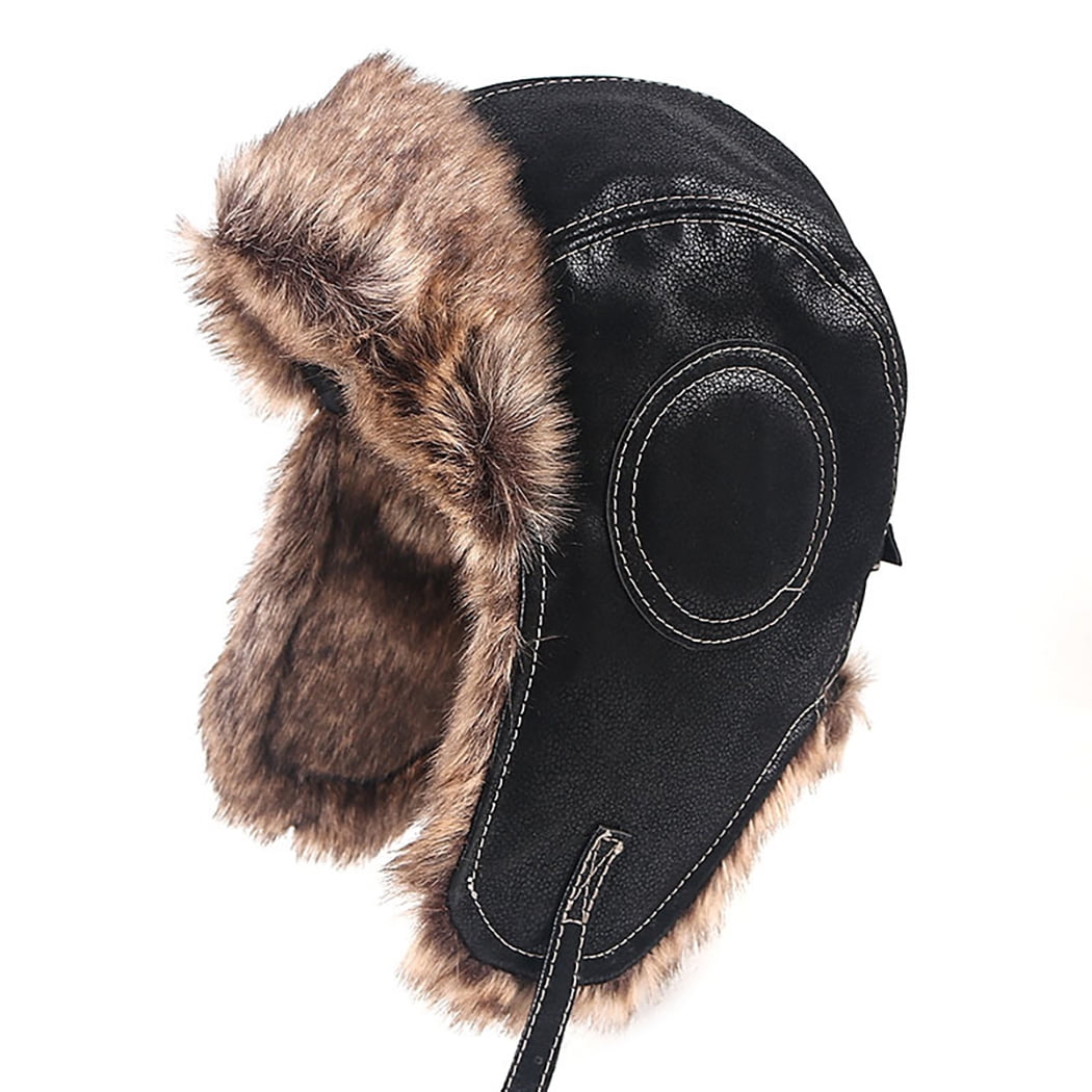 New Faux Fur Animal Print Ear-flap Hat W/ Scarf Packet Warm Trapper Bomber Cap 