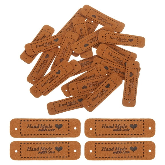 Uxcell 20 Pack Handmade Leather Labels, Handmade Tags Button 55x15mm, Brown