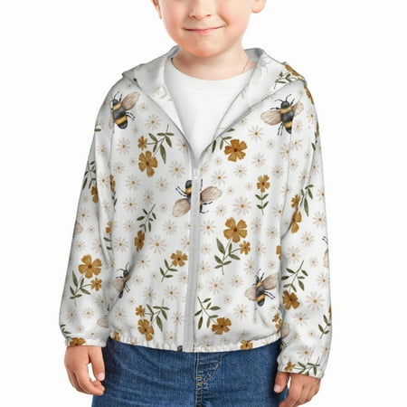 

Gaeub Bees And Flowers Print Athletic Sun Protection Hoodie for Kids Long Sleeve Outdoor UV Shirt Running Fishing Top for Boys Girls-2 Years