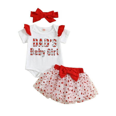 

Suealasg Baby Girls Beach Party Dress 3M 6M 9M 12M 18M Short Sleeve Letters Print Romper +Heart Tulle Skirt + Headband Toddler Summer Casual Dress