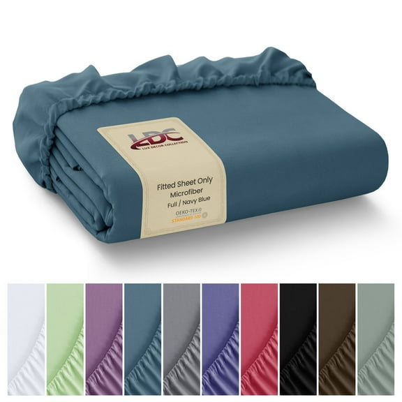 Lux Decor Collection Fitted Sheet - 16" Deep Pocket Microfiber Full Fitted Sheet -Navy Blue Ashes