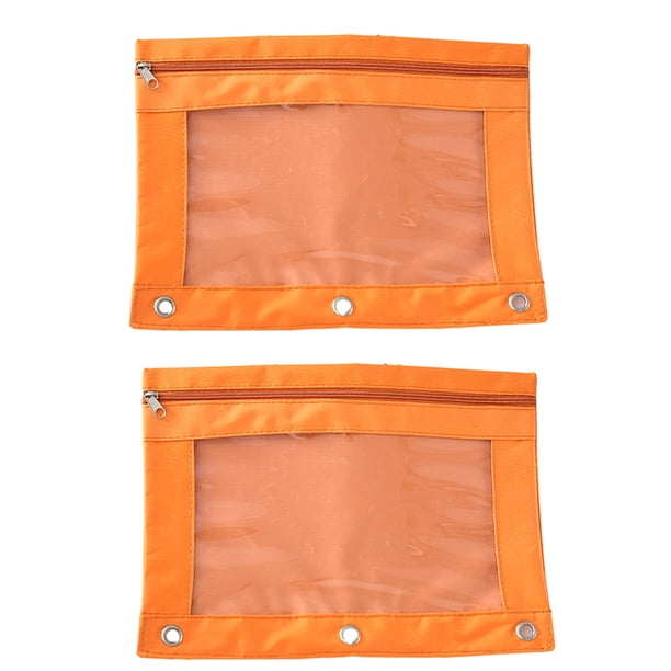 Estuche para lápices FloreceBien con 3 anillas, estuche con cremallera, estuche adhesivo para cosméticos, estuche para bolígrafos con 3 agujeros, color naranja