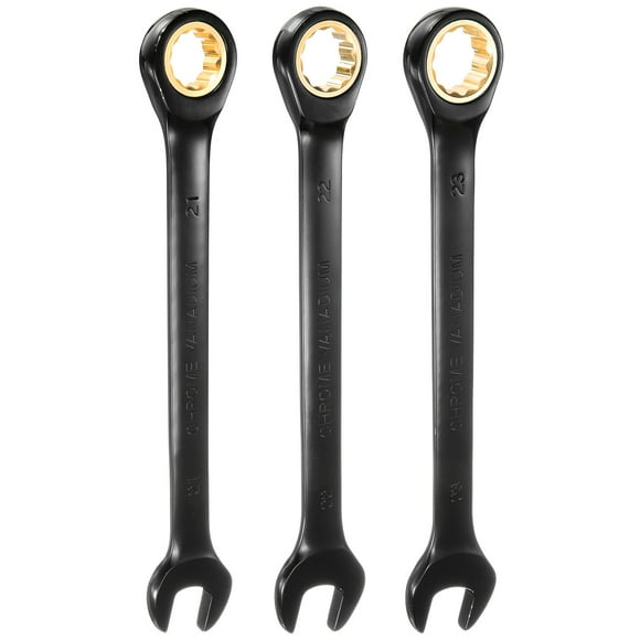 Uxcell 3Pcs Ratcheting Wrench 21,22,23mm Metric Open End Wrench 72-Teeth CR-V Steel 12 Point Nickel Plated Combination Ratchet Wrench
