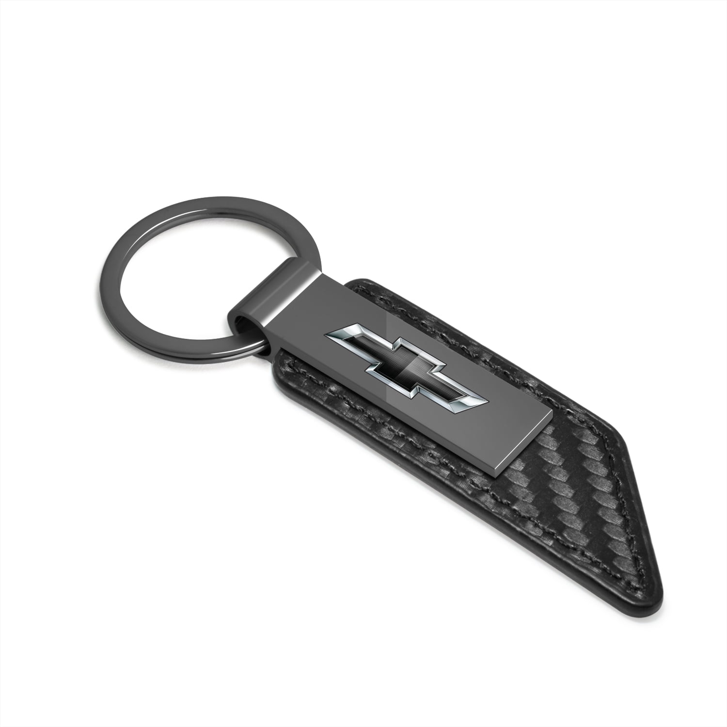 iPick Image for Chevrolet Black Logo Black Chrome Metal Plate Carbon Fiber Texture PU Leather Key Chain, Official Licensed