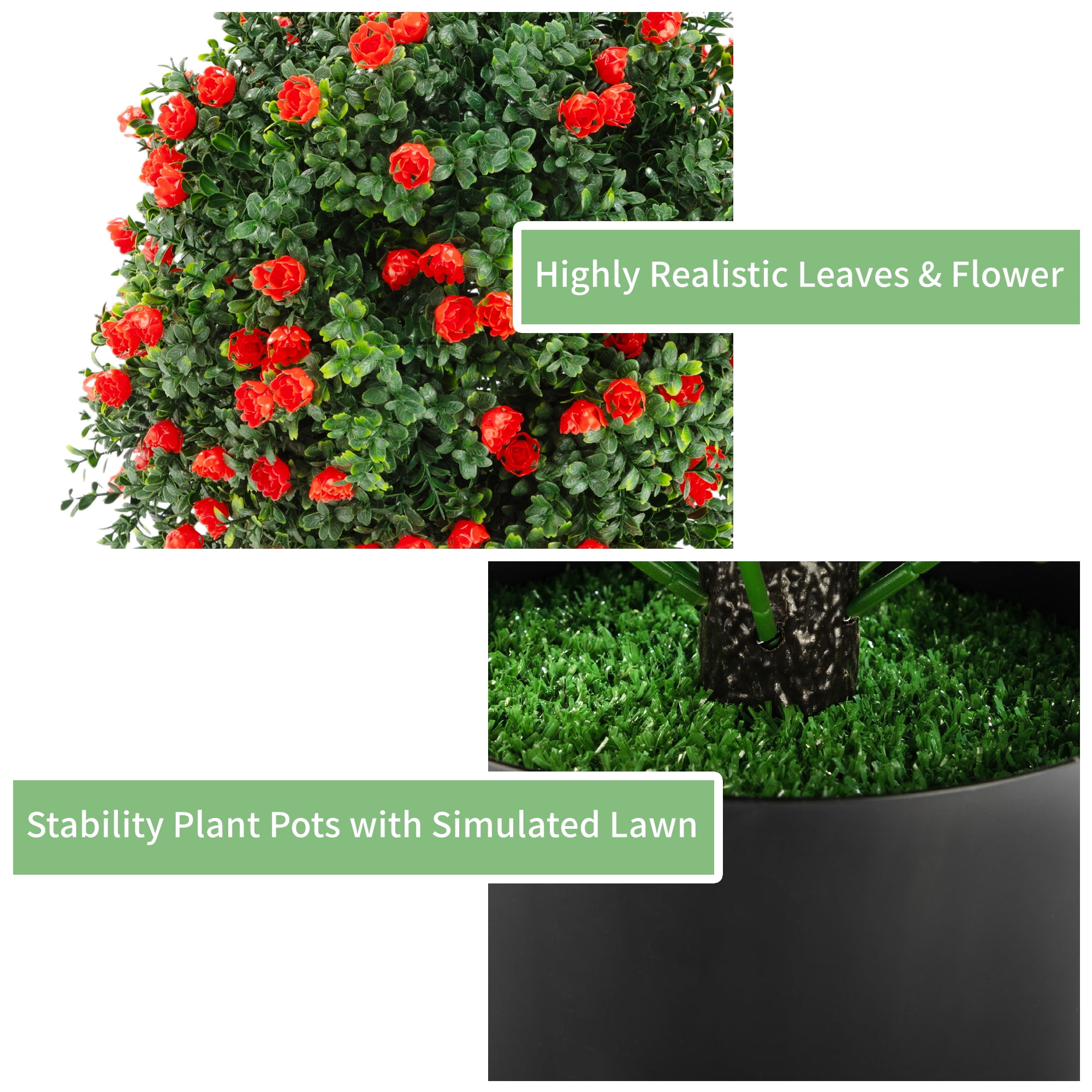 JAXSUNNY  2 Packs 22 Inch Artificial Rose Topiary Tree, UV Resistant Ball Tree Fake Tree Potted Plants for Indoor Outdoor Porch Garden Decor