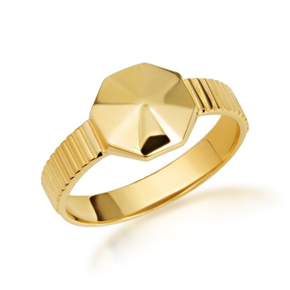 10k Yellow Gold Geometric Octagon Striped Band Ring (Size 4)