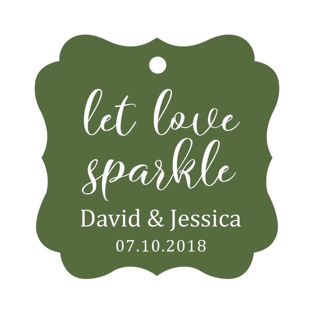Darling Souvenir Personalized Fancy Frame Paper Tags Wedding Sparklers Let Love Sparkle Custom Hang Tags-Olive Green-50 Tags
