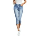 thumbnail image 5 of DYMADE Women Polycotton Denim Elasticated Waist Tie Stretch Cropped Pants, 5 of 5