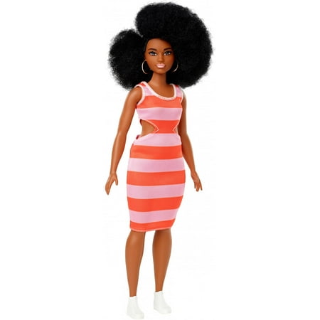 Barbie Fashionistas Doll, Curvy Body Type with Stripe Cut-Out Dress