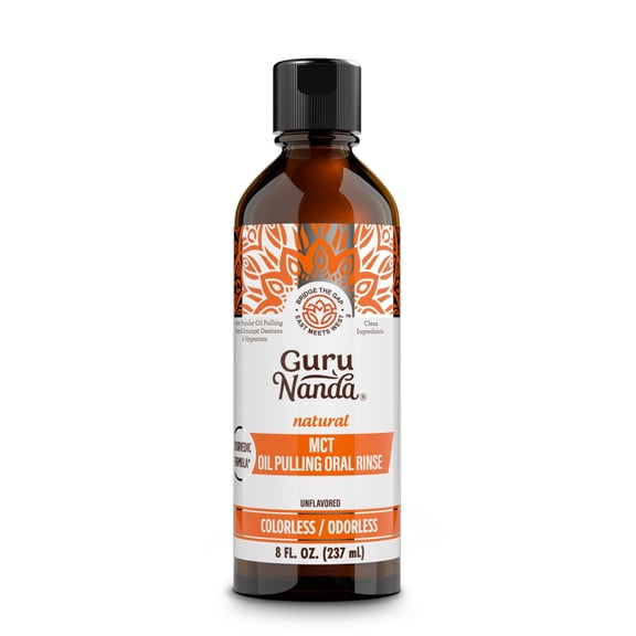 GuruNanda MCT Oil Pulling Mouthwash - Oral Rinse - Unflavored, Odorless, & Colorless, Alcohol-Free - 8 Oz