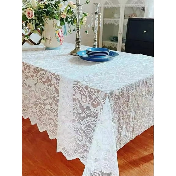 White Lace Tablecloth for Rectangular Tables, Vintage Style Wedding Table Cloths for Reception, Baby Shower, Birthday Party
