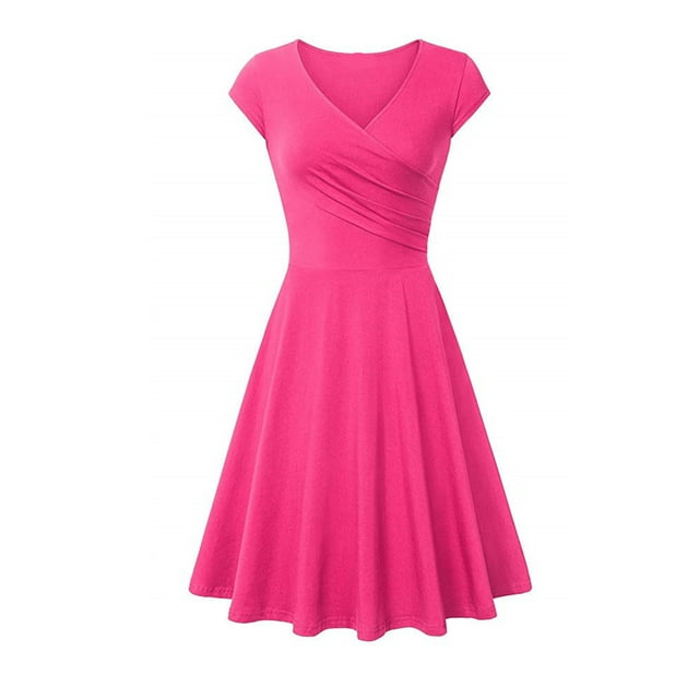 QIPOPIQ Robes pour Femmes Robe Smockée à Étages Manches Courtes Robes Décontractées Couleur Robe Midi d'Été Décontractée Robes Robe à Col en V Ample Offres 2023