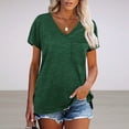 thumbnail image 4 of Xioeram Women Casual T-shirt V-neck Short Sleeve Side Slit Hem Pullover Tops Solid Color Patch Pocket Loose Fit Tee Shirt Summer Stretchy Tops Streetwear, 4 of 8