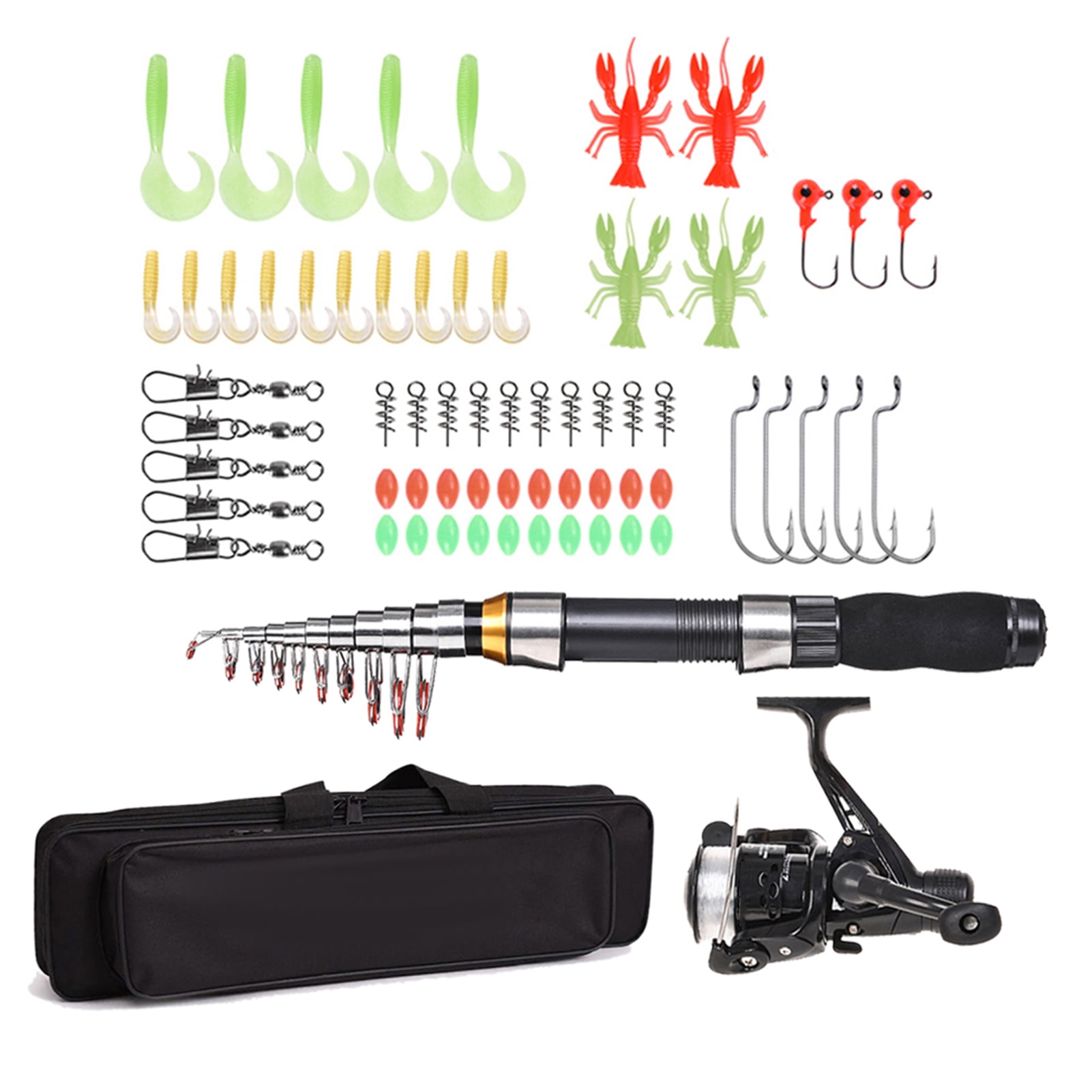 Fishing Lixada Fishing Rod Reel Combo Full Kit with 2.1m 2. Telescopic Fishing Rods 2PCS Spinning Reels Set with Hooks Soft Lures Barrel Swivels Storage Bag