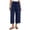 Navy, variant on LEAVINGSUO Linen Pants for Women Solid Color Casual Decorative Button Drawstring Capri Trousers Black S