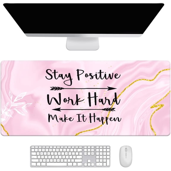 Pink Marble Gold Desk Mat, Desk Accessory, Cute Workspace, Trendy Workspace, Trendy, 35.4x15.7in Large Gaming Mouse Pad, Cute Desk Topper, Pretty Desk Pad