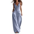 thumbnail image 3 of VBVC Women's Sleeveless V Neck Wide Leg Jumpsuit , Casual Loose Summer Long Romper For Women , Ladies' Button Down One Piece Outfit with Pockets , Purple , S-2XL, 3 of 8