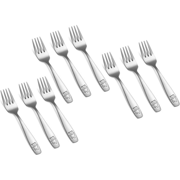 9 Pieces Toddler Forks Kids Forks, Kids Silverware Stainless Steel Childrens Safe Flatware Metal Baby Utensils Set Small Forks for Self Feeding, Dishwasher Safe