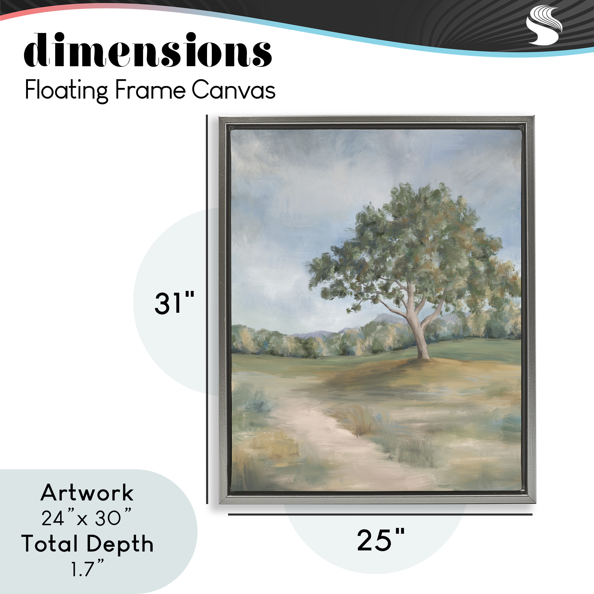 Countryside Tree Scenery Gray Framed Floater Canvas Wall Art, design by Leah Noel Art