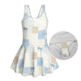 thumbnail image 6 of COEQINE Girls Bathing Suit One Piece with Full Coverage Skirt & Built-in Panty, Scoop Neck Tankini Style Cute Swimsuit, for Active Girls 5-6 Years, Blue Bow Polka Dots Patchwork, 6 of 8