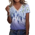 thumbnail image 4 of Camiseta De Verano Para Mujer Camiseta Suelta De Manga Corta Con Cuello En V Con Adorno De Encaje Estampado Floral Para Damas Femeninas Impresión A Azul M, 4 of 6