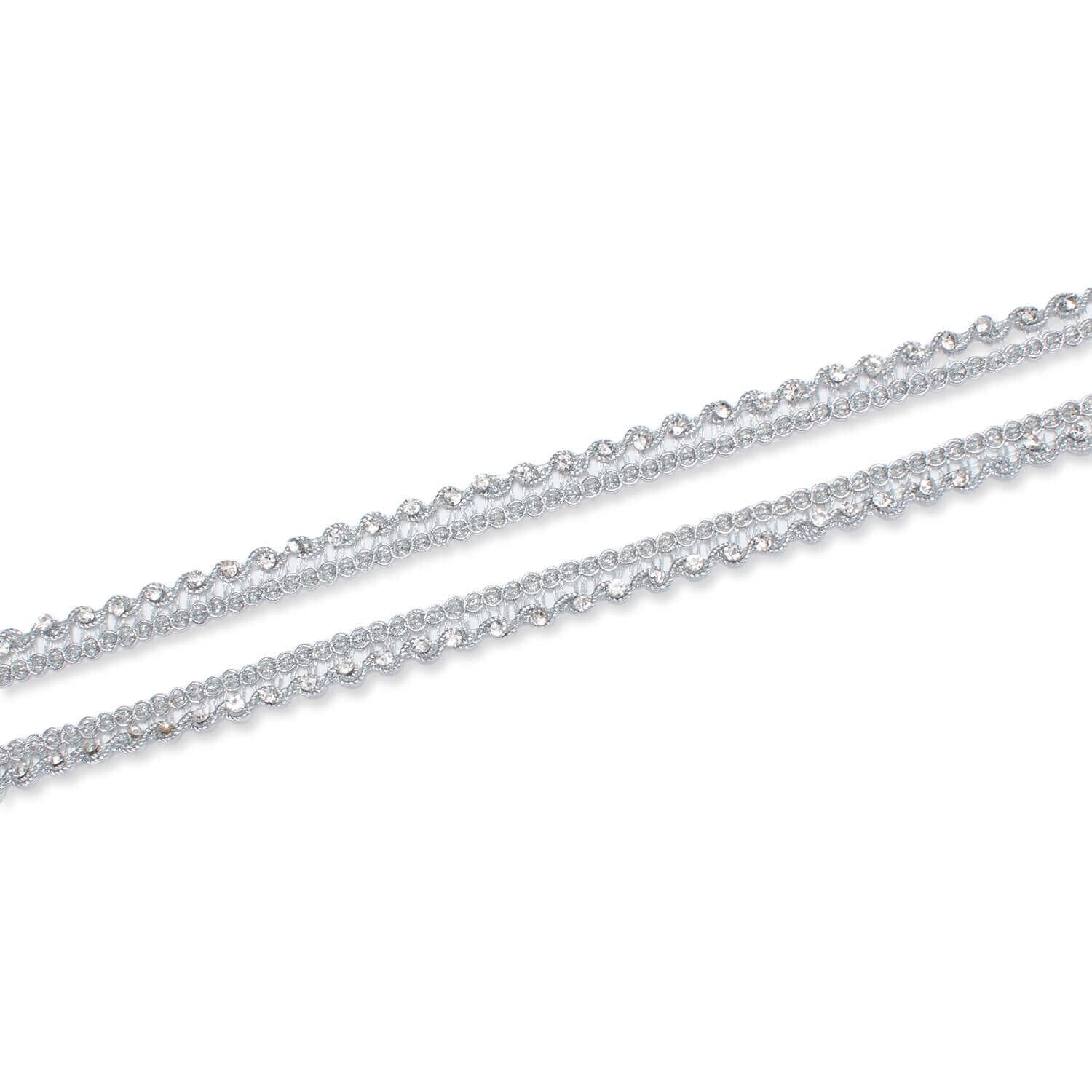 1/2 Inch Glitter Rhinestone Metallic Corded Lace Trim For Sewing, Crafts, Decor, & Upholstery - Silver 1 Pack (9.8 Yards / 9 Meters)