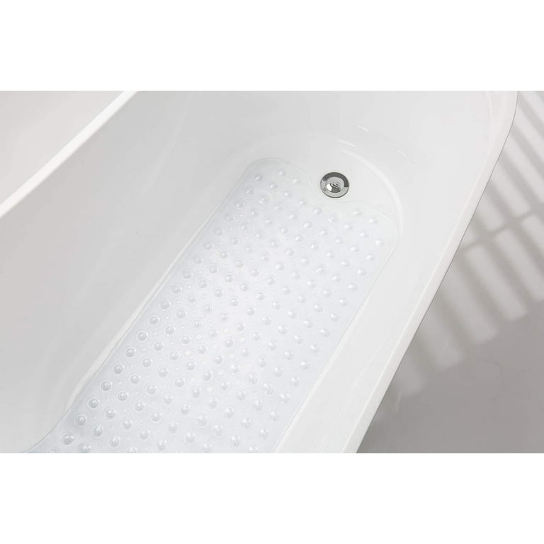 DEXI Bath Tub Shower Mat Non-Slip 16 x 39 Extra Long Bathtub Mats, Suction Cups, Drain Holes, Machine Washable Bathroom Mat, Black
