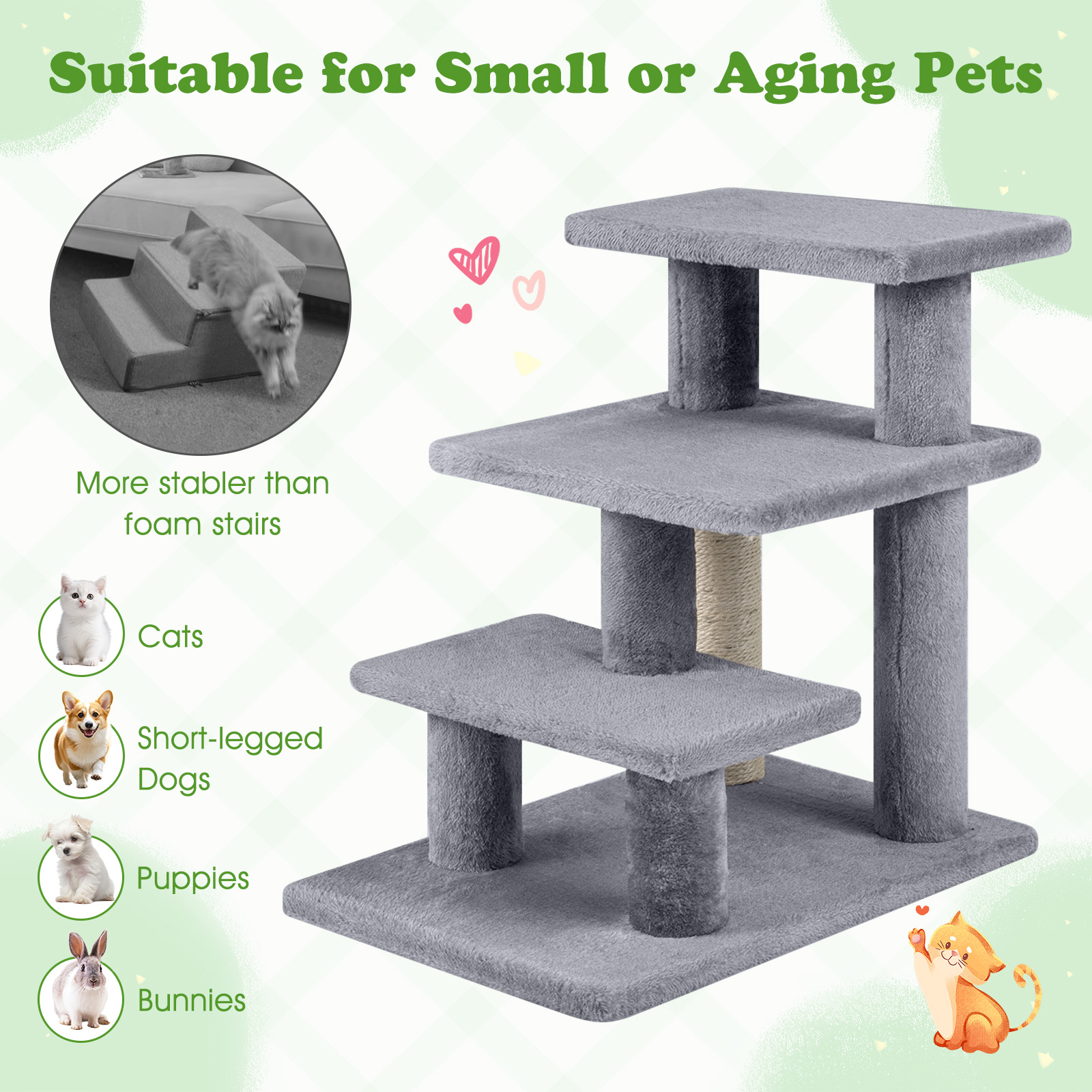 Gymax 2-in-1 Cat Tree Tower Pet Steps w/ Scratching Posts Hanging Toy Ball Perch