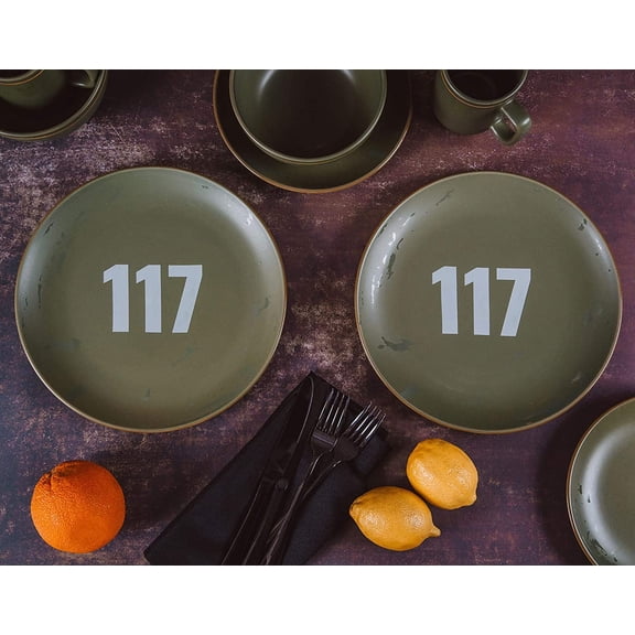 Master Chief 117 Stoneware 8-Piece Dinnerware Set | Video Game-Themed Home Kitchen Essentials | Includes Dinner And Salad Plates, Soup Bowls, Mugs | Place Setting For 2 Green
