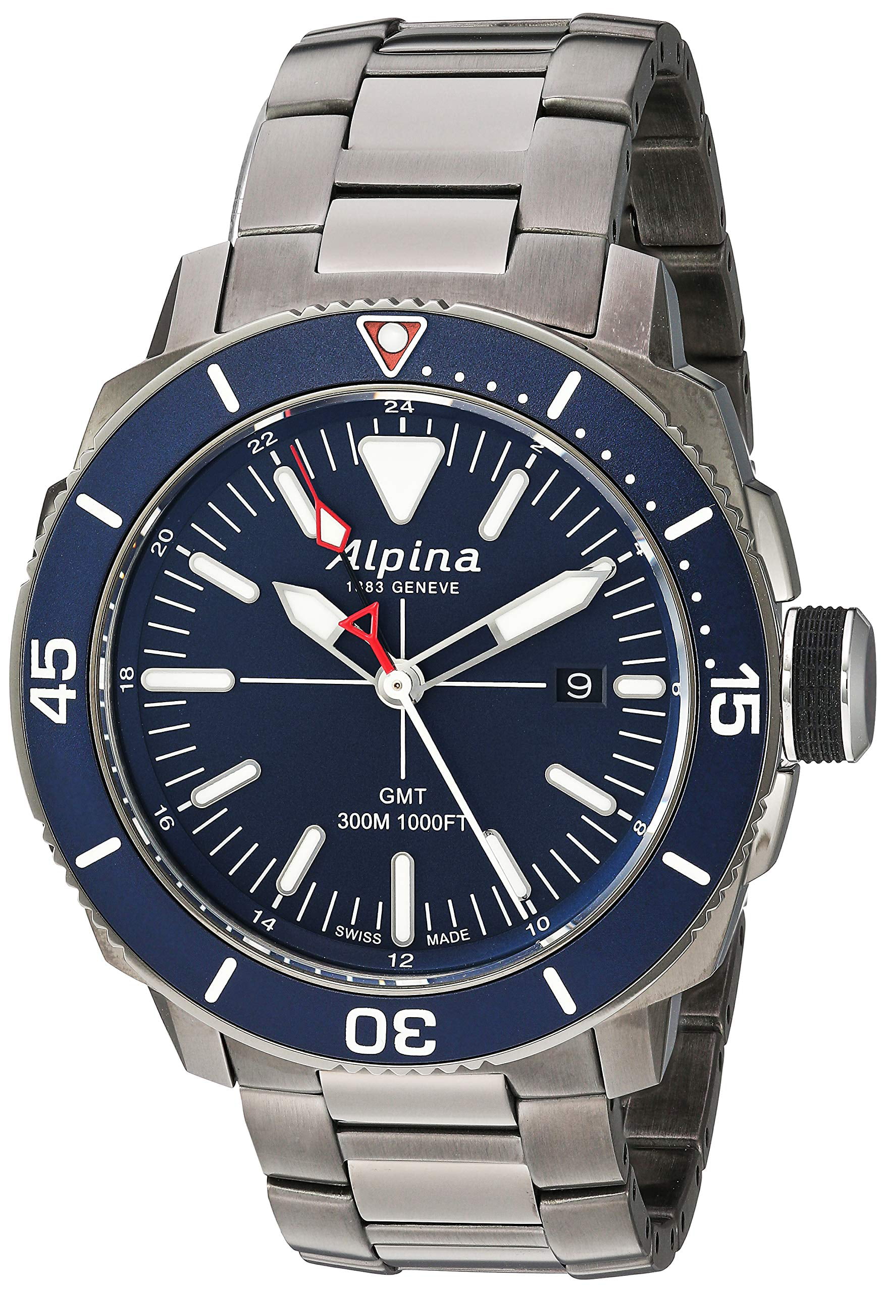 Alpina Seastrong Diver GMT Quartz Movement Blue Dial Men's Watches 