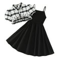 thumbnail image 1 of Hiiyo Big Girls Summer Short Sleeve Plaid Ruffle Shirt & Slip Dress Set for Children, 1 of 7