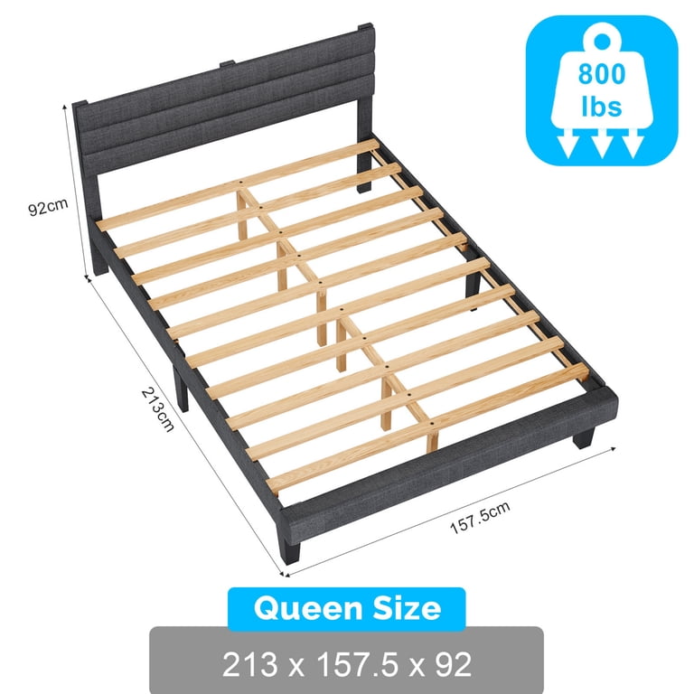 uhomepro Queen Platform Bed with Adjustable Headboard, Dark Gray photo 2