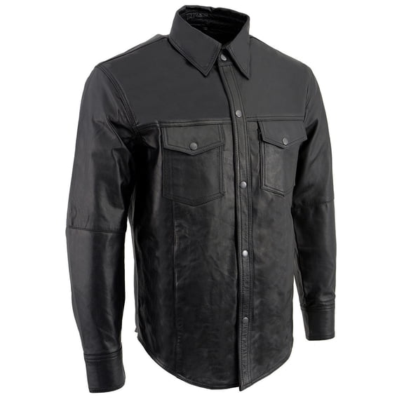 Milwaukee Leather LKM1600 Men's Black Lightweight Casual Biker Style Leather Shirt X-Small