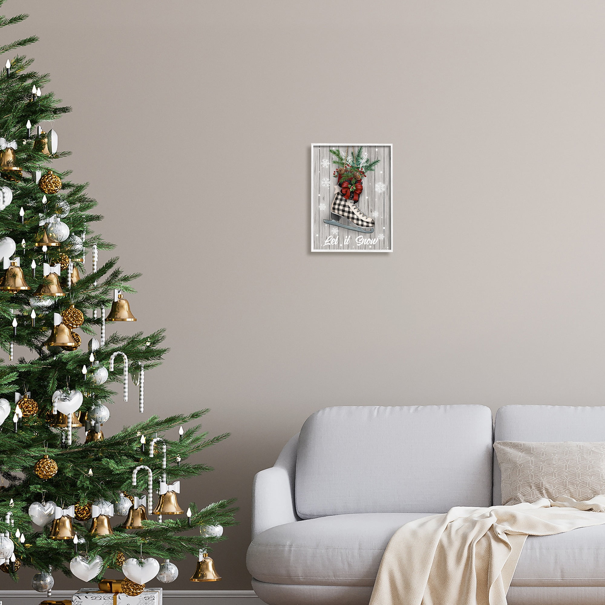 Stupell Industries Let it Snow Ice Skate Holiday Painting White Framed Art Print Wall Art, 11 x 14